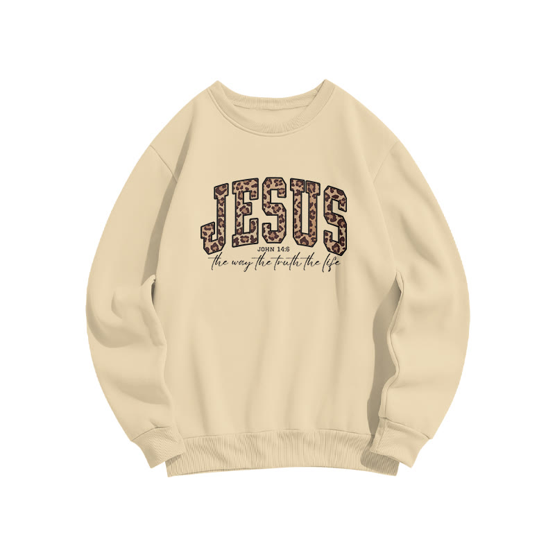 Unisex Jesus Leopard Print Sweatshirt - Apricot - US16-18(2XL) - image 4