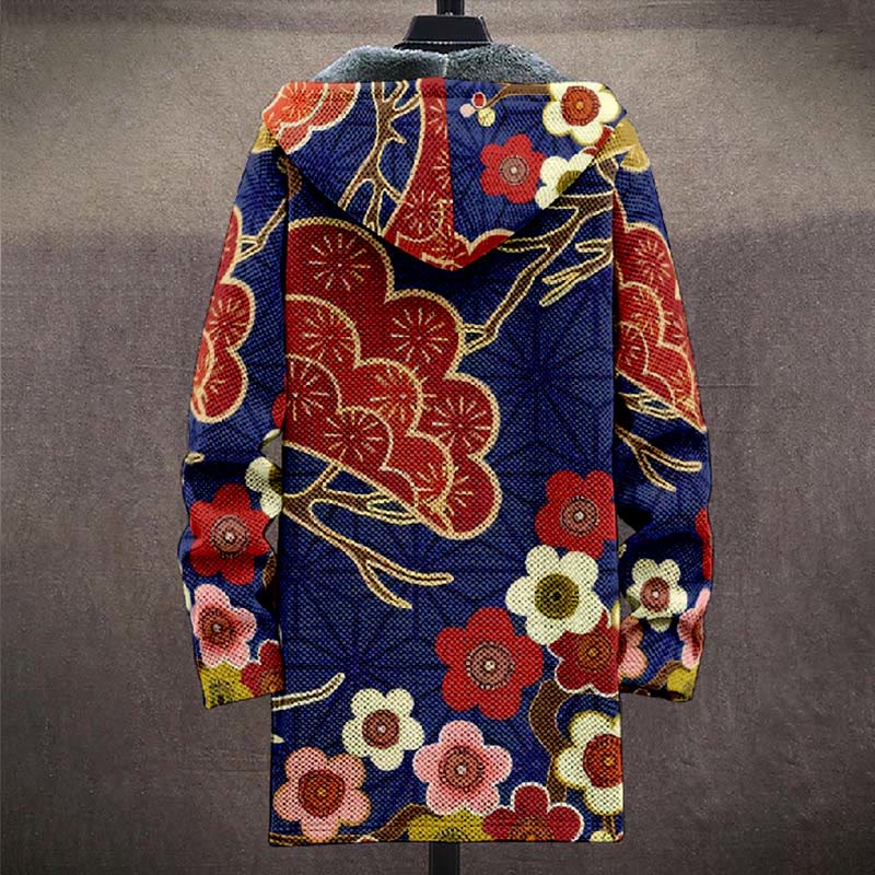 Japanese Style Vibrant Floral Print Unisex Plush Thick Long-sleeved Fleece Jacket Coat - image 4