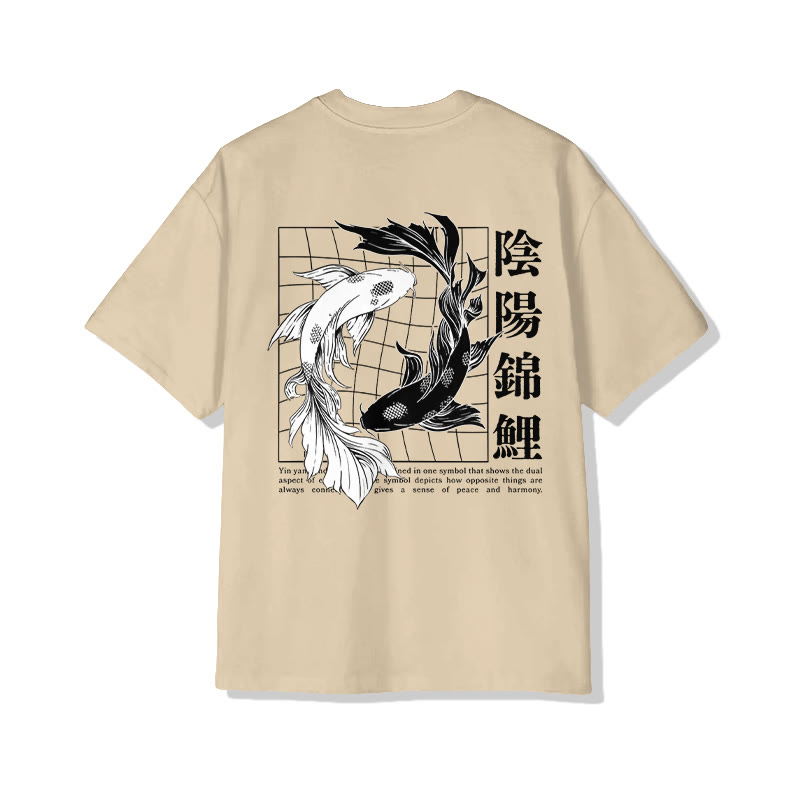 Unisex Ying Yang Koi  Print Short-Sleeve Crew Neck T-Shirt - Apricot - 2XL - image 7