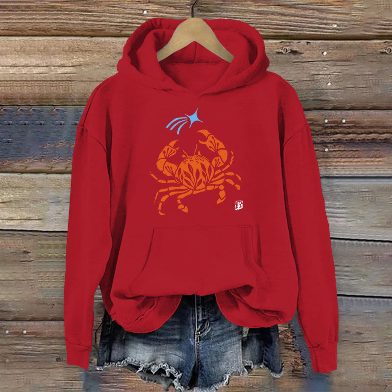 100% Cotton Cute Floral Crab Print Women's Hoodie - Red - 2XL - image 4