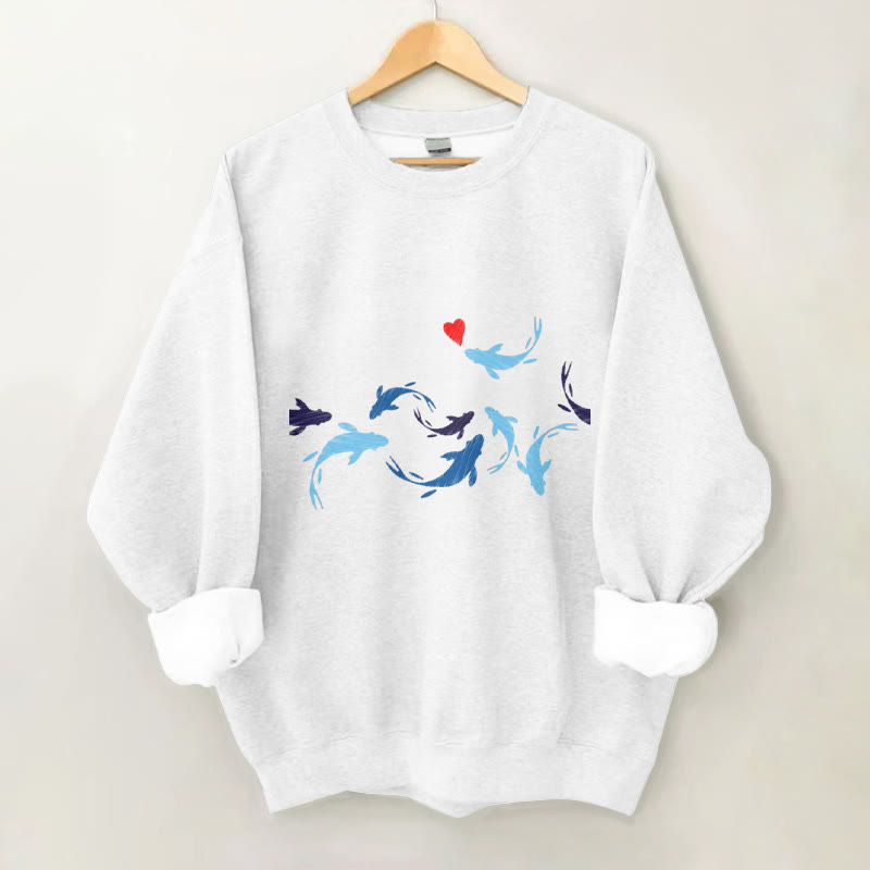 100% Cottonvalentine Fish Hearts Print Crew Neck Sweatshirt - White - 2XL - image 4