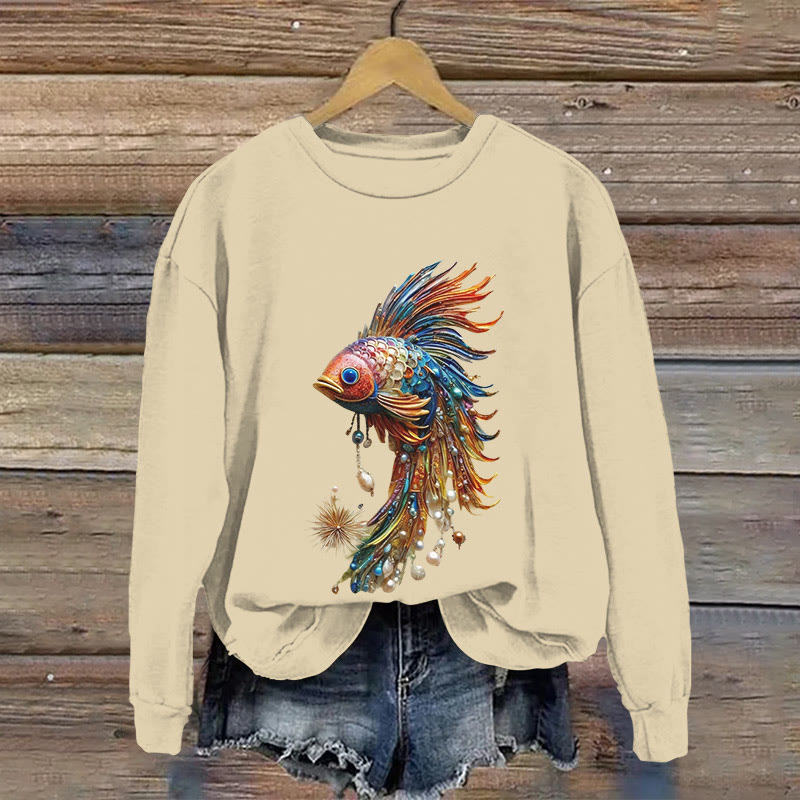 Colorful Underwater Whale Jewelry Print Long Sleeved Sweatshirt - Apricot - US16-18(2XL) - image 3