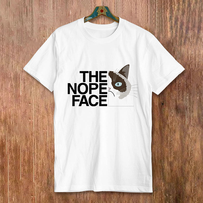 100% Cotton Funny The Nope Face Cat Print T-shirt - White - 2XL - image 3