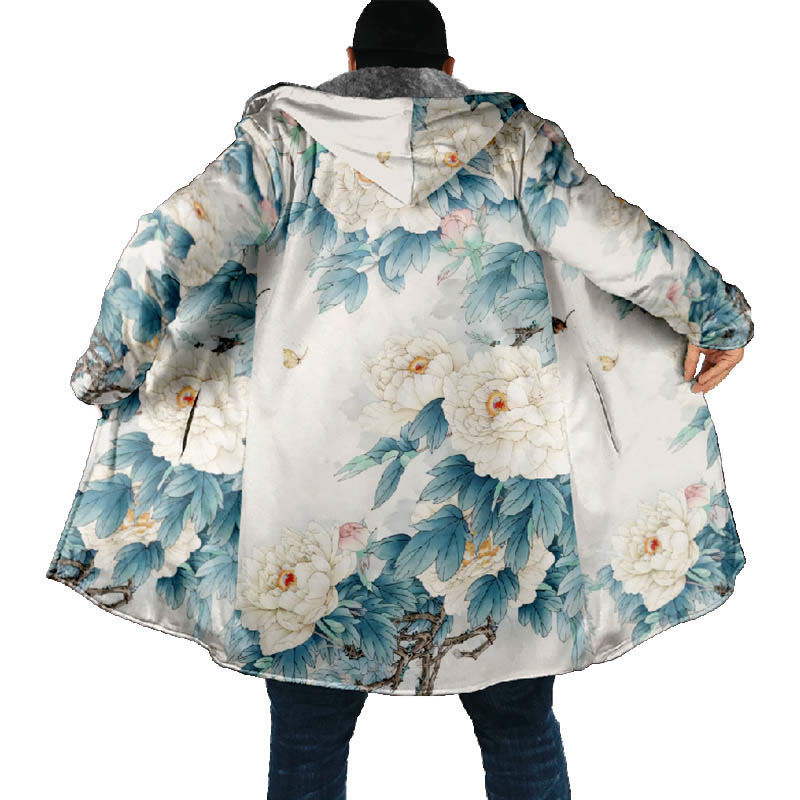 Romantic White Rose Blossom Art Print Unisex Plush Thick Long-sleeved Fleece Jacket Coat - image 4