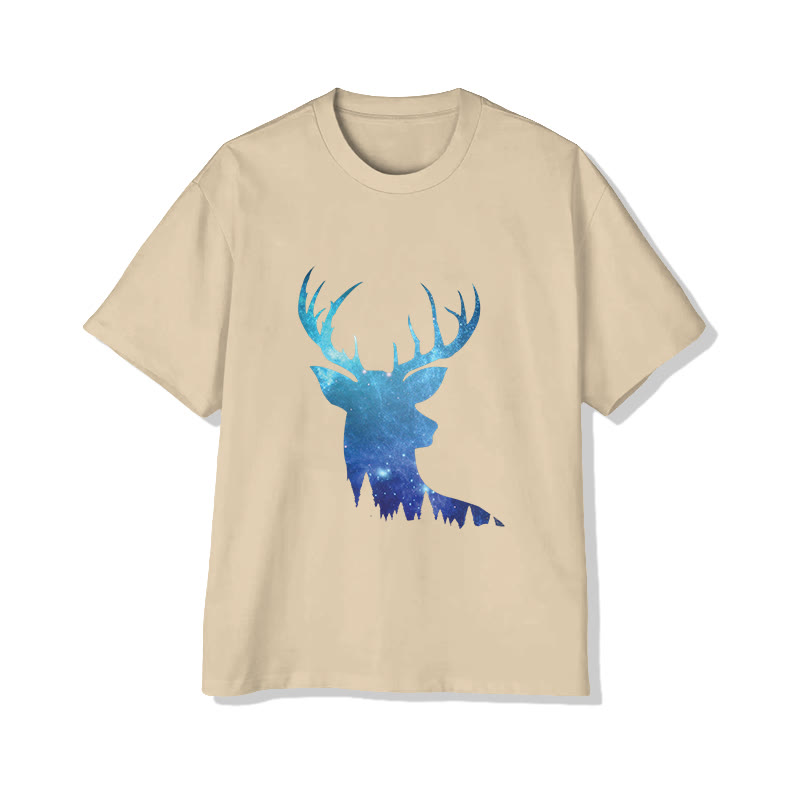 Unisex Ombre Glowing Reindeer Print Short Sleeved Crew Neck T-shirt - Apricot - 2XL - image 3