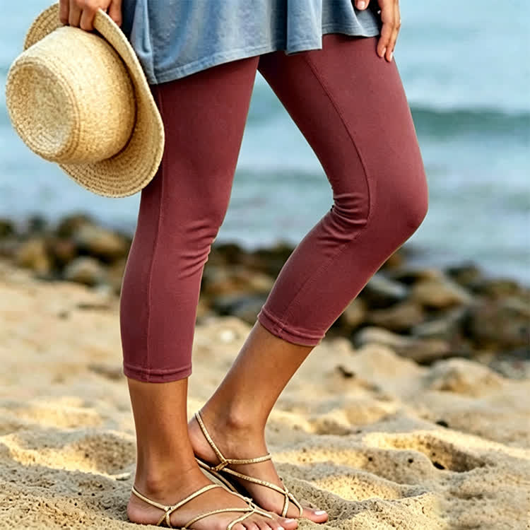 Cozy Solid Capri Leggings - Wine - US 22 (5XL) - image 9