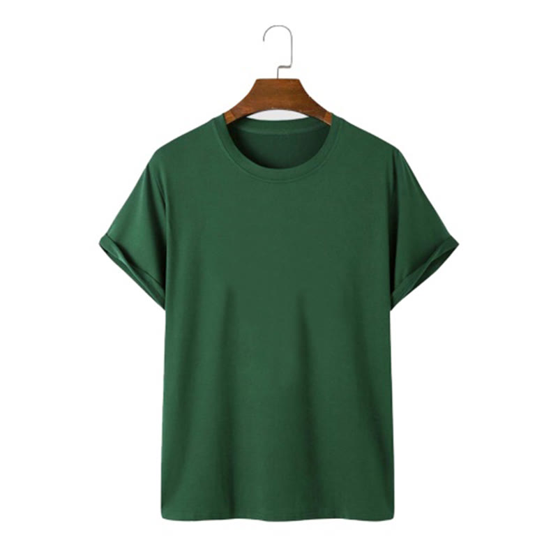 100% Cotton Solid Color Round Neck Casual Short Sleeves T-shirt - Light Green - 2XL - image 7