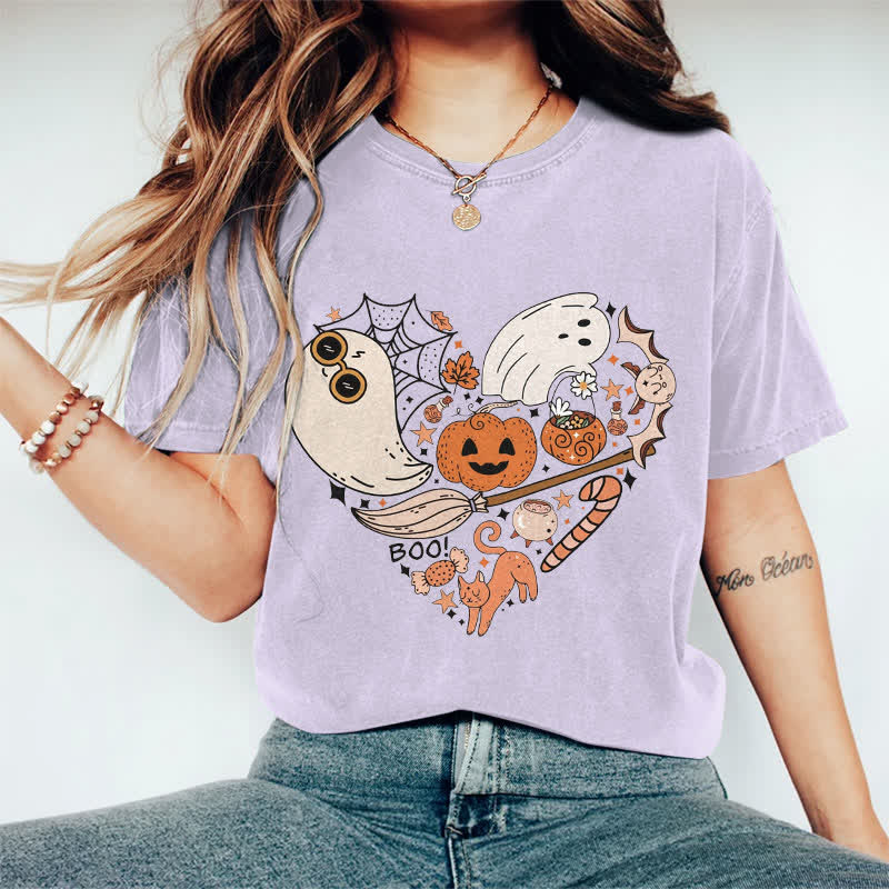 100% Cotton Halloween Elements Heart Art T-shirt - Purple - 2XL - image 4