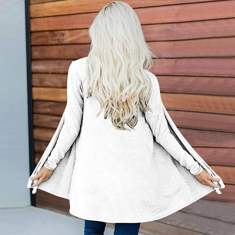 Casual Solid Color Print Long Sleeve Cardigan - White - 5XL - image 6