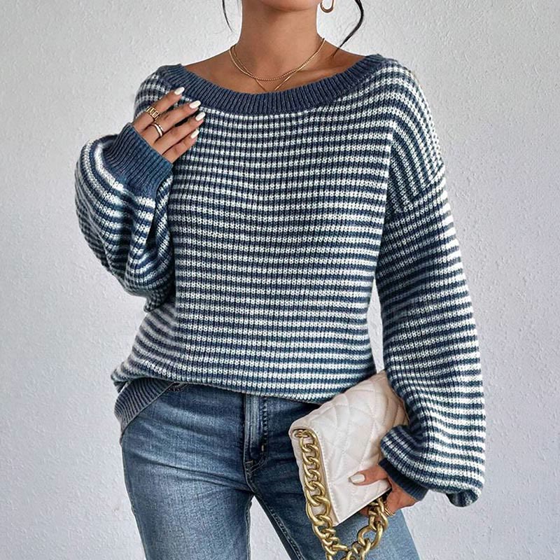 Striped Pattern Drop Shoulder Sweater - image 4