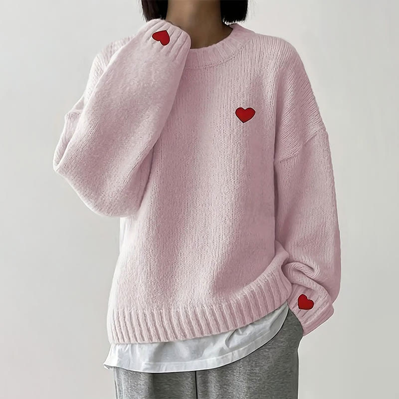 Valentine's Day Small Heart Print Casual Pullover Sweater - Light Pink - 4XL - image 4