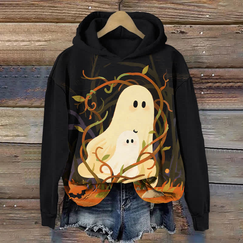 Halloween Creative Mother And Child Ghost Print Long Sleeve Hoodie - Black - US44-46(8XL) - image 3