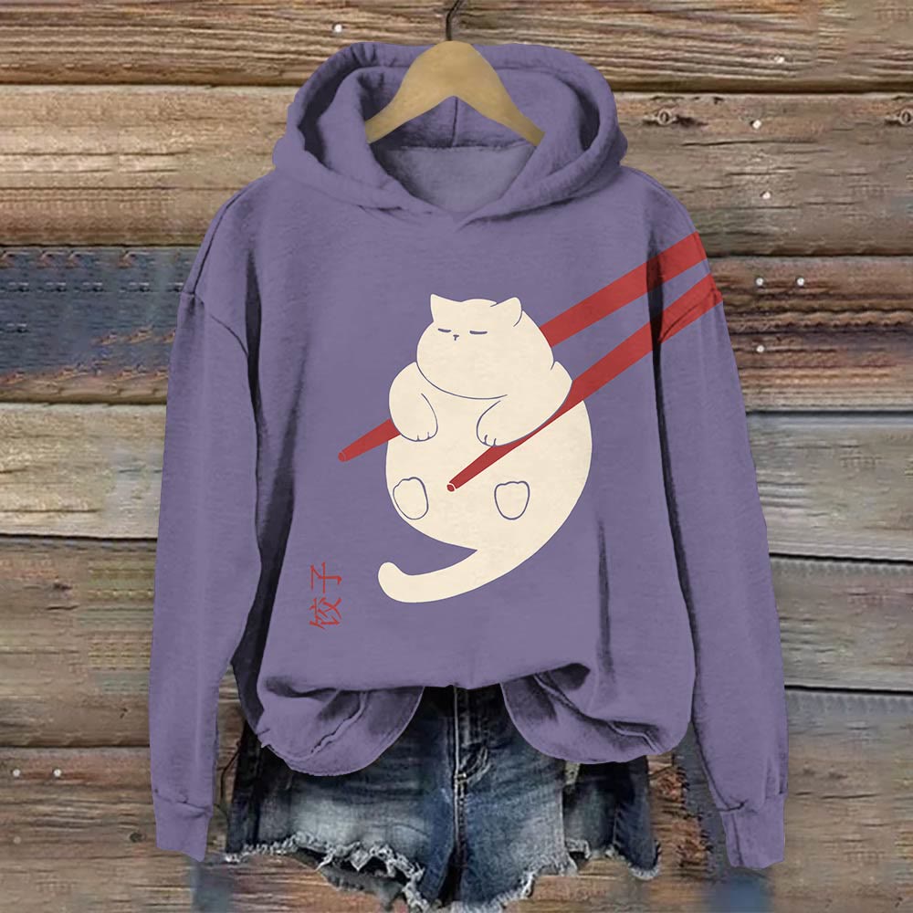 Cat Dumpling Art Print Long Sleeve Hoodie - Purple - 8XL - image 5