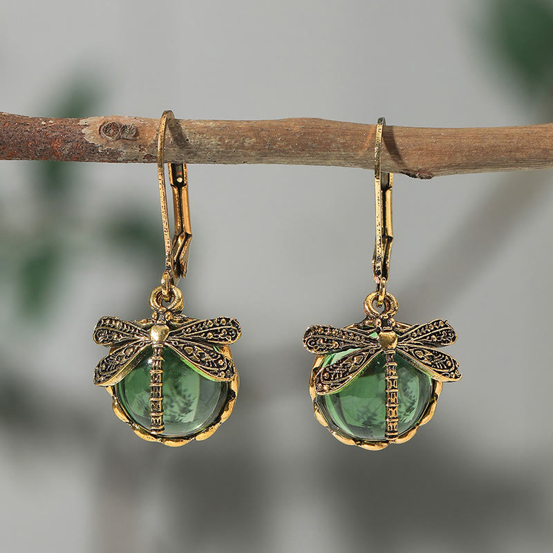 Bohemian Vintage Dragonfly Crystal Drop Earrings - Light Green - one size - image 4
