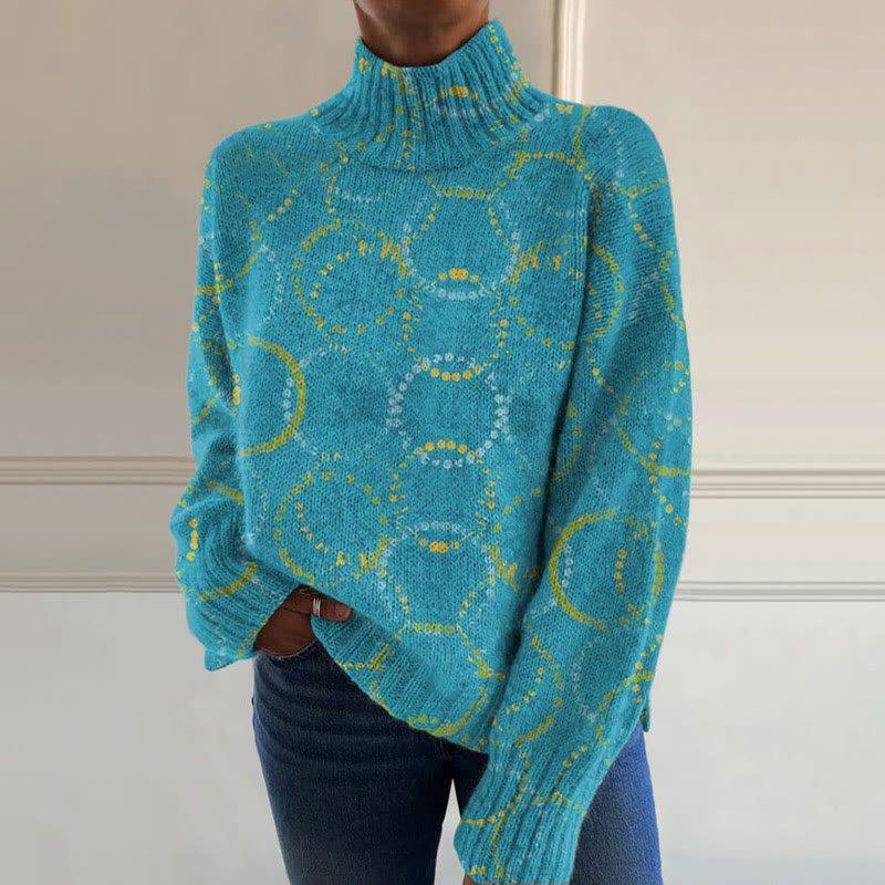 Bright Circle Art Print Turtleneck Pullover Sweater - image 2