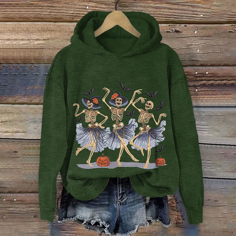 Halloween dancing skeletons Print Long Sleeve Hoodie - Green - US44-46(8XL) - image 3