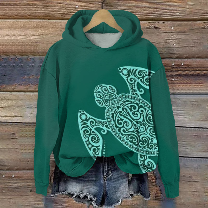  Creative Ethnic Turtle Long Sleeve Hoodie - Green - 8XL - image 1