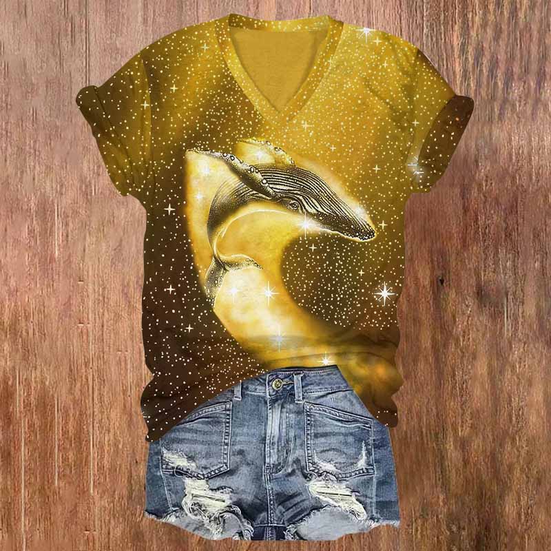 Creative Star Whale Pattern T-shirt - Yellow - 5XL - image 1
