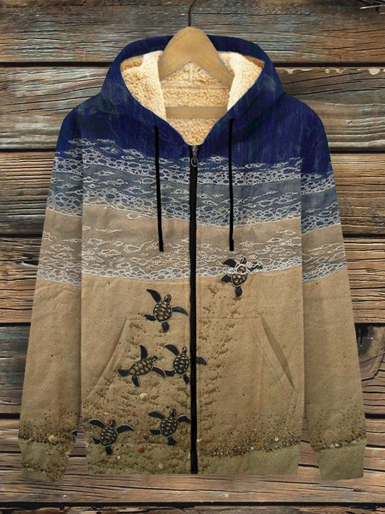 Baby Sea Turtles Beach Fiber Art Print Fleece Jacket