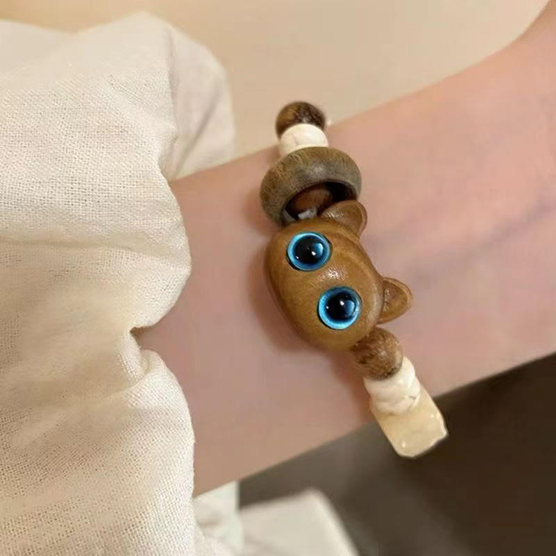 Vintage Cute Kitten Wooden Bracelet - Coffee - one size - image 3