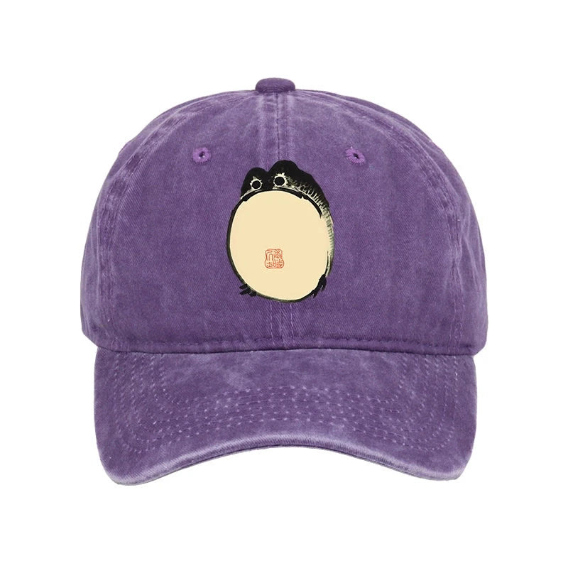 Unisex 100% Cotton Grumpy Frog Japanese Vintage Print Cap - Purple - one size - image 3