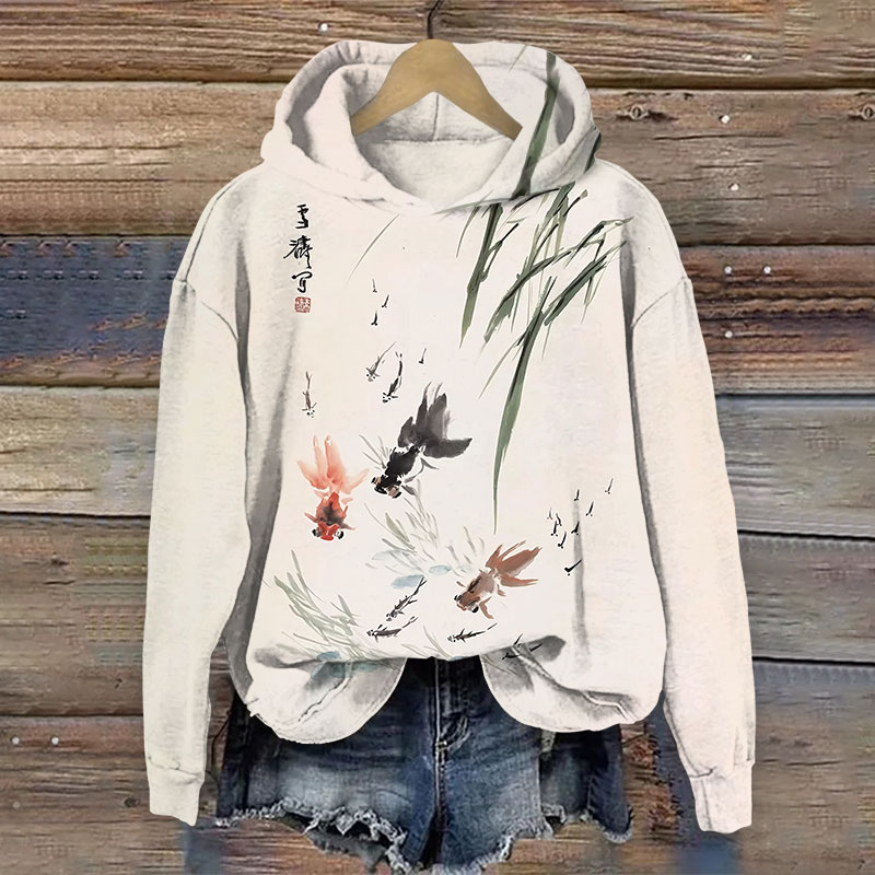 Japanese Koi Print Print Casual Hoodie - Apricot - 8XL - image 1