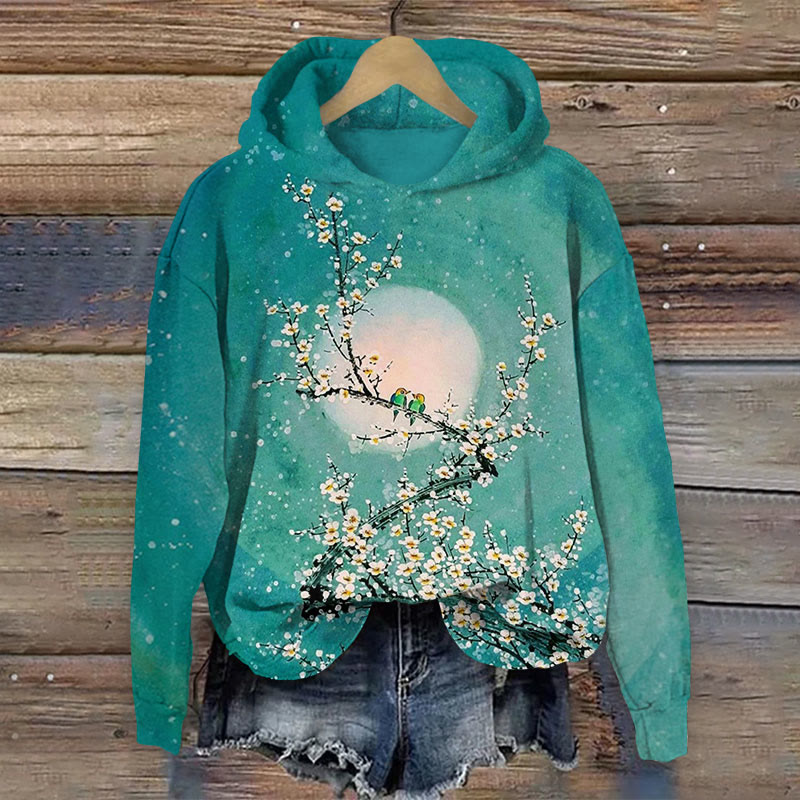 Waterclor Floral Bloomimg Print Long Sleeve Hoodie - Green - US44-46(8XL) - image 2