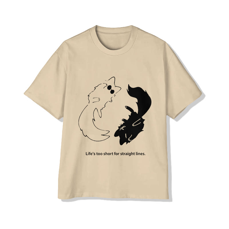 Unisex Cat Contemplating Life Pattern Short Sleeved Crew Neck T-Shirt - Apricot - 2XL - image 3