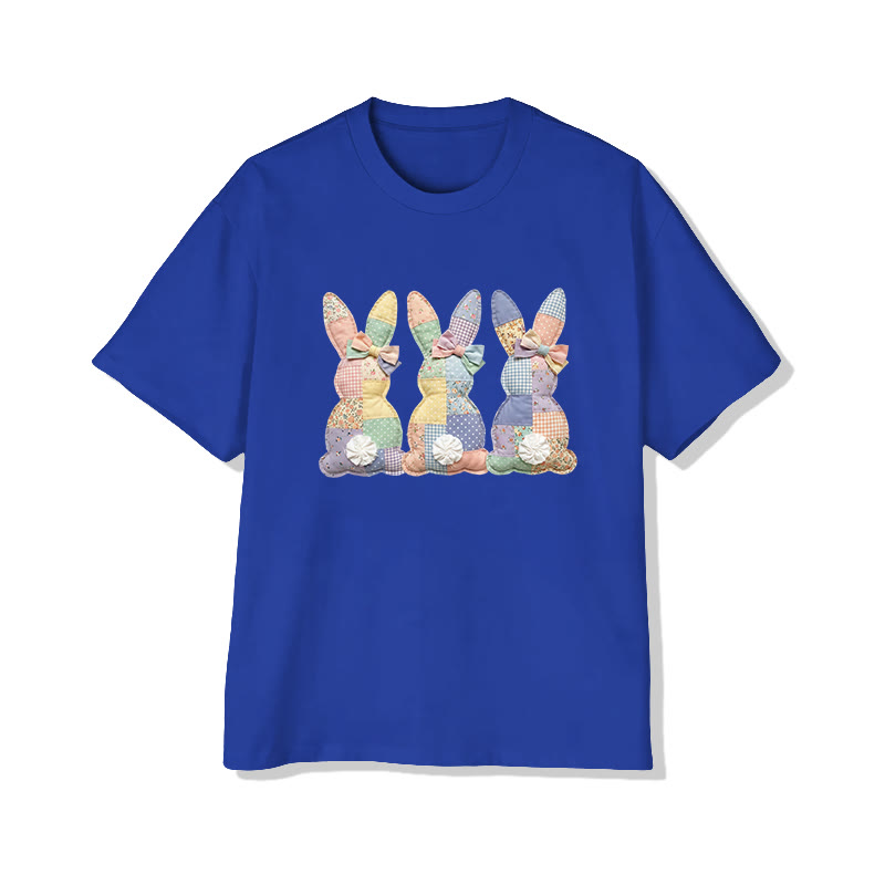 Easter Three Bunnies Garden Flowers Print Pattern Cotton Print T-shirt - Royal Blue - US16-18(2XL) - image 9