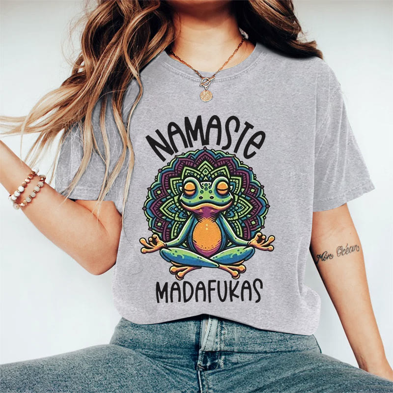 100% Cotton Women's Yoga Frog Art Print Casual T-shirt - Grey - 2XL - image 4