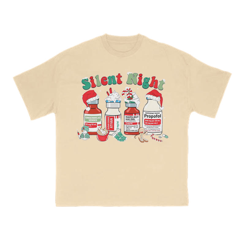 Unisex Silent Night Christmas Print T-shirt - Apricot - US16-18(2XL) - image 6