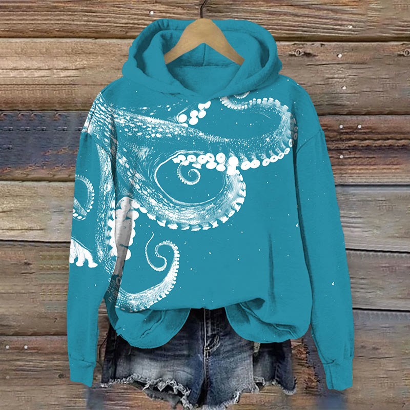 Three-dimensional Creative Octopus Print Long Sleeve Hoodie - Lake Blue - 8XL - image 5