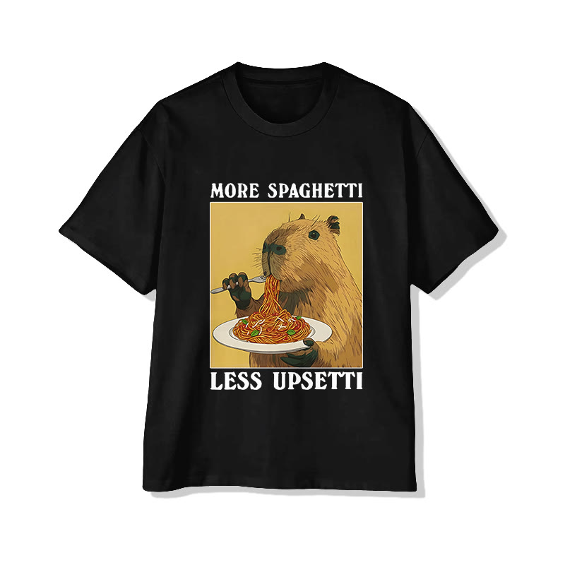 Unisex  Capybara Eating Pasta  Print Short Sleeved Crew Neck T-Shirt - Black - 2XL - image 5