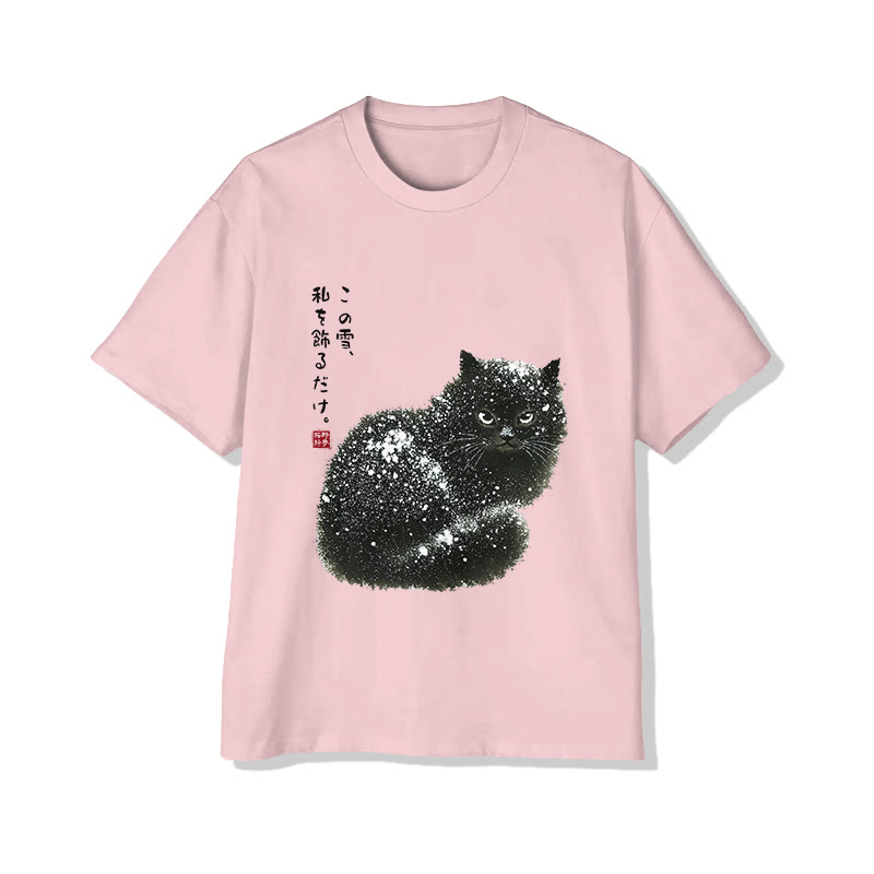 Unisex Japanese Cat  Print Short Sleeved Crew Neck T-Shirt - Pink - 2XL - image 4