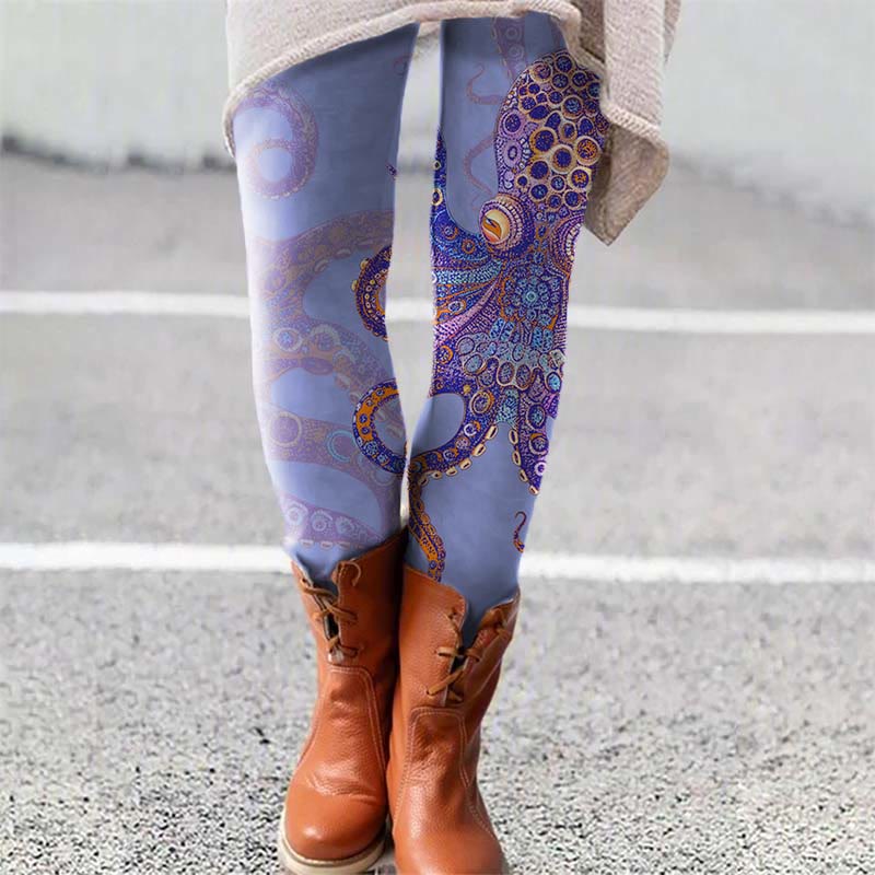 Unique Exquisite Octopus Pattern Art Print Leggings - Light Purple - 5XL - image 3