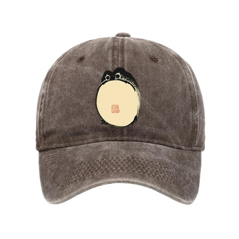 Unisex 100% Cotton Grumpy Frog Japanese Vintage Print Cap - Coffee - one size - image 2
