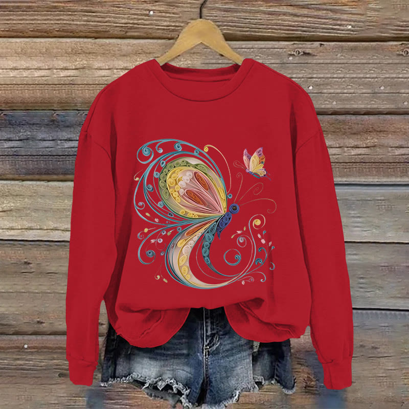 Colorful Butterfly Origami Print Long Sleeved Sweatshirt - Red - US16-18(2XL) - image 3