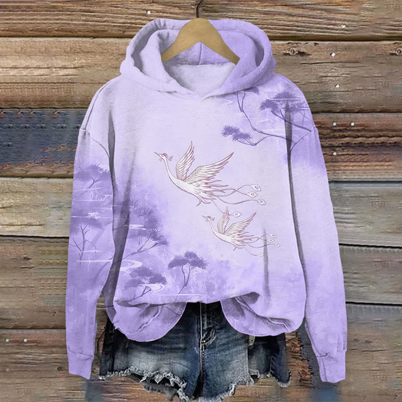 Phoenix Print Long Sleeve Hoodie - Purple - US44-46(8XL) - image 3
