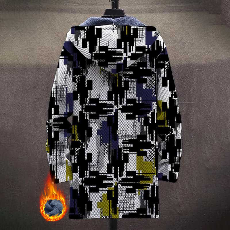 Abstract Geometric Pattern Print Unisex Plush Thick Long-sleeved Fleece Jacket Coat - image 3