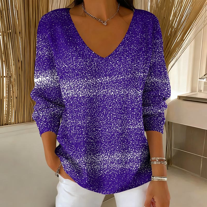 Simple Color Block Pattern V-Neck Long Sleeved Sweater - Purple - 5XL - image 4