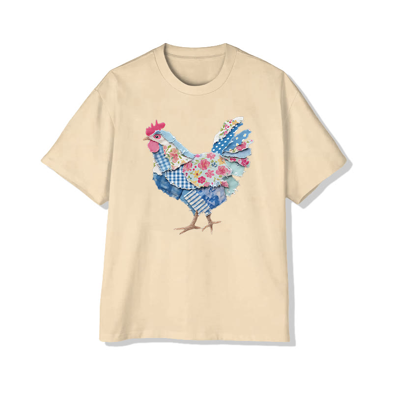 Animal Friends Chicken Flakes Print Pattern Cotton Print T-shirt - Apricot - US16-18(2XL) - image 11