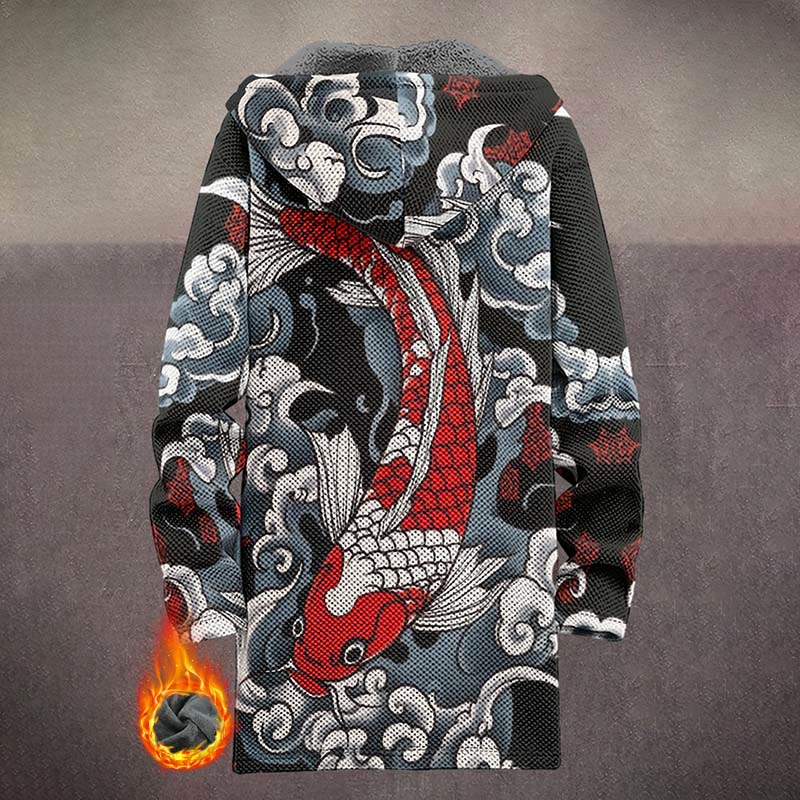 Japanese Creative Cloudy Koi Carp Print Unisex Plush Thick Long-sleeved Fleece Jacket Coat - image 3