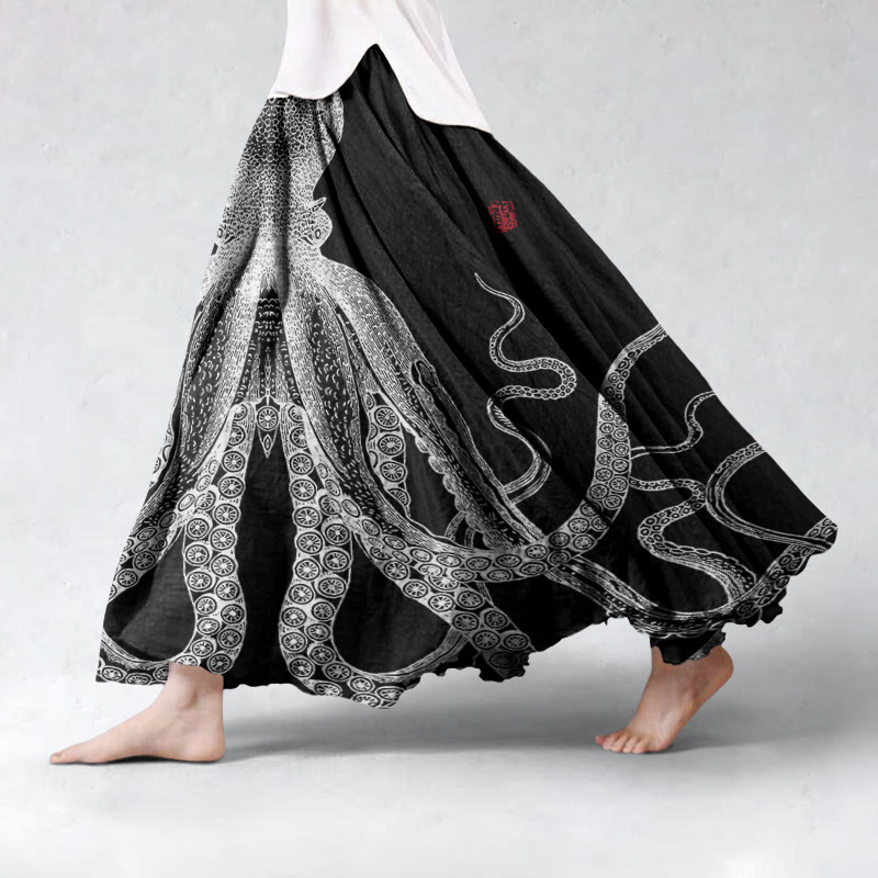 Japanese Art Octopus Casual Skirt - Black - 5XL - image 4