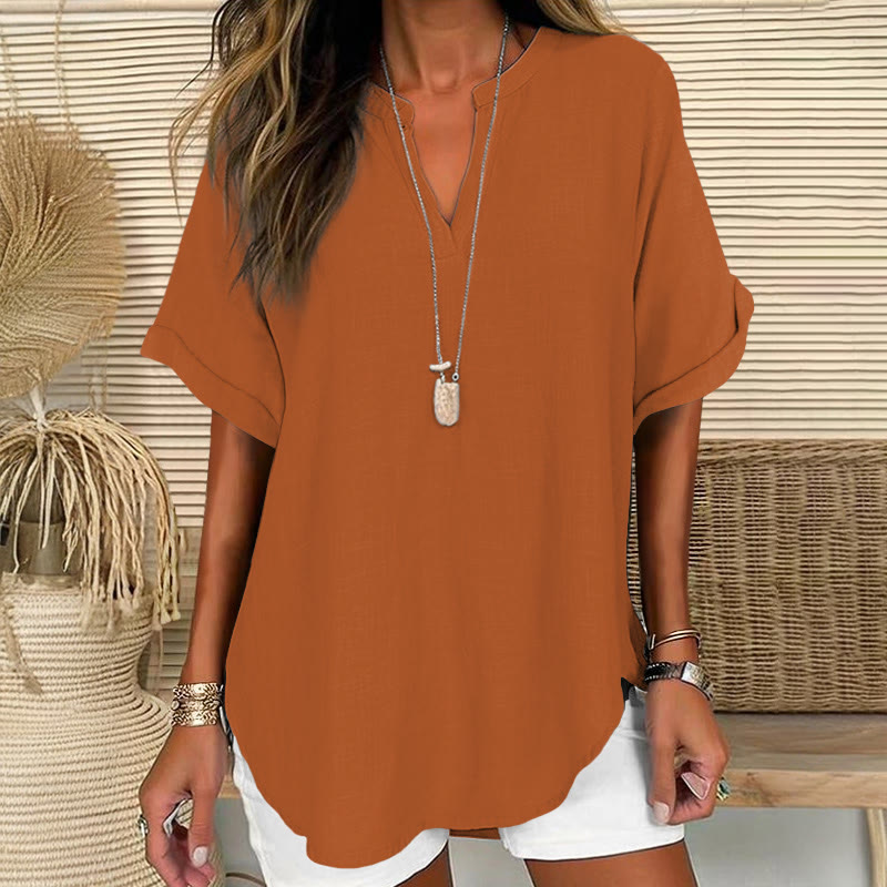 Women's  Solid Color Short Sleeve Casual Blouse - Orange - 5XL - image 4