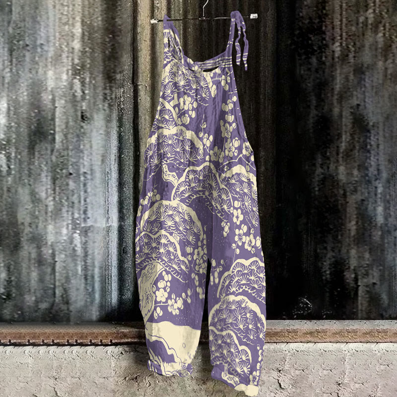 Women's Japanese Art Plum Blossom Print Casual Jumpsuit 