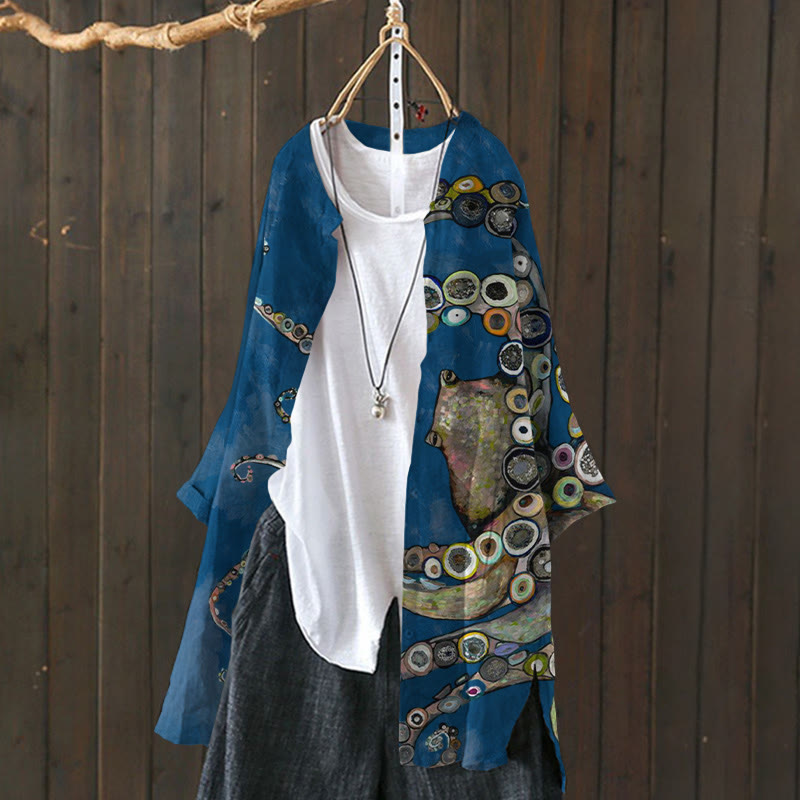 Squid Oil Painting Print Cardigan