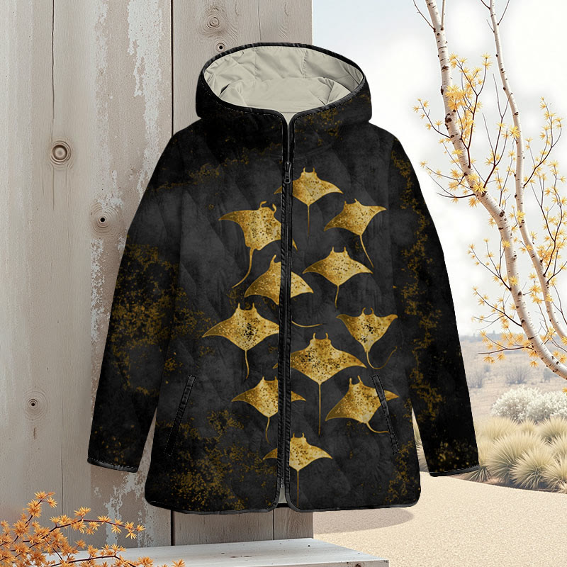 Vintage Manta Ray Art Print Zipper Jackets - Golden - 4XL - image 3