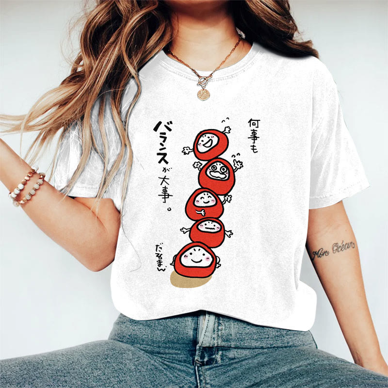 100% Cotton Japanese Lovely Stacking Eggs Print T-shirt - White - US16-18(2XL) - image 3