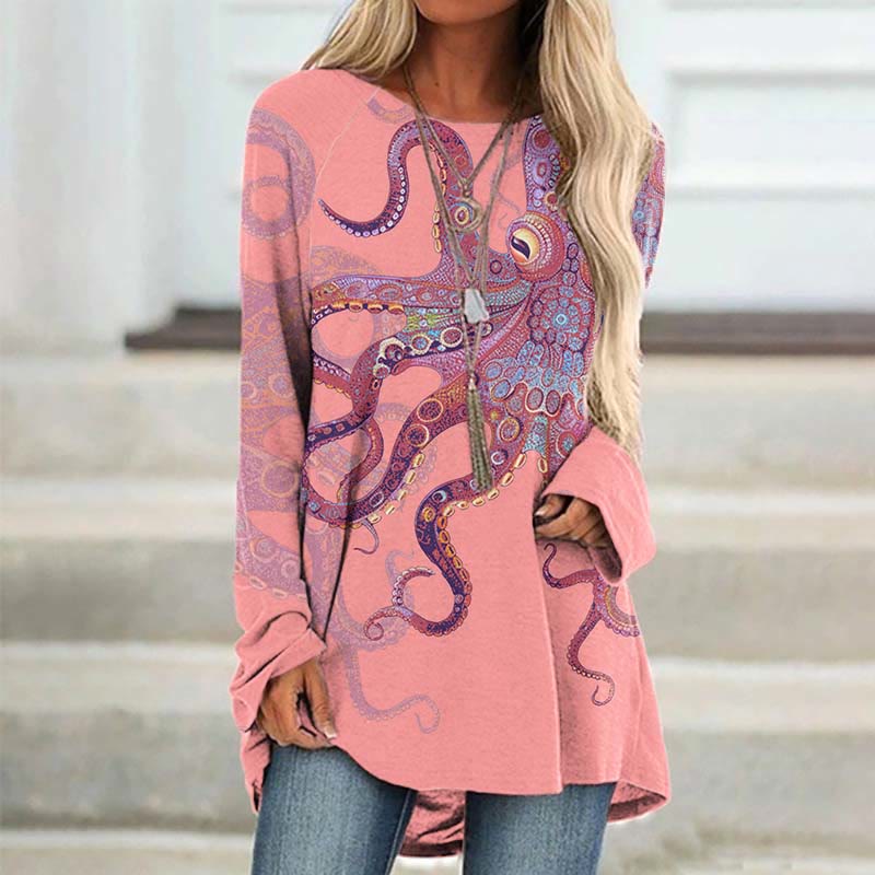 Unique Exquisite Octopus Pattern Print Tunic - Pink - 8XL - image 5