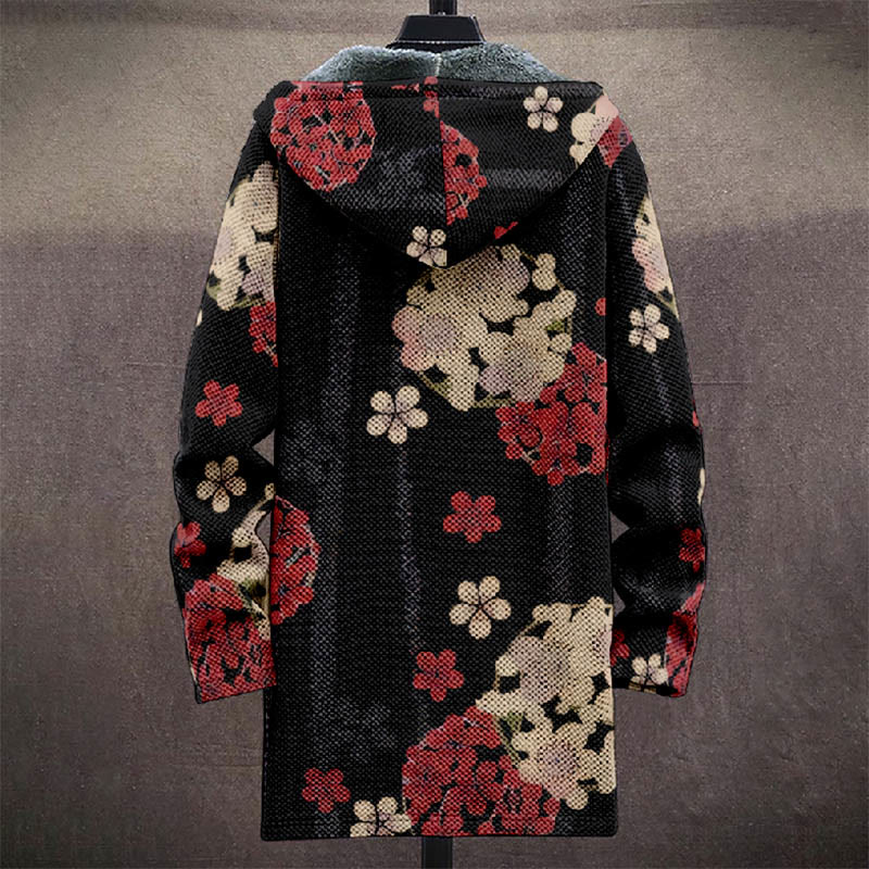 Retro Sakura Blossom Art Print Unisex Plush Thick Long-sleeved Fleece Jacket Coat - image 3